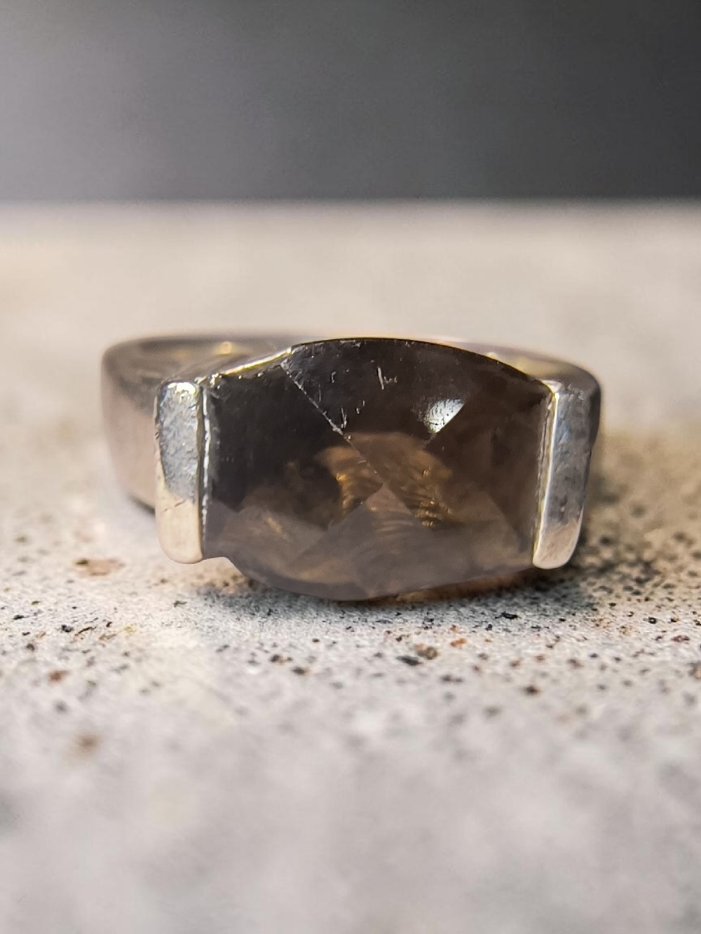 Pranda Sterling Silver Smoky Quartz Faceted Gemstone Ring